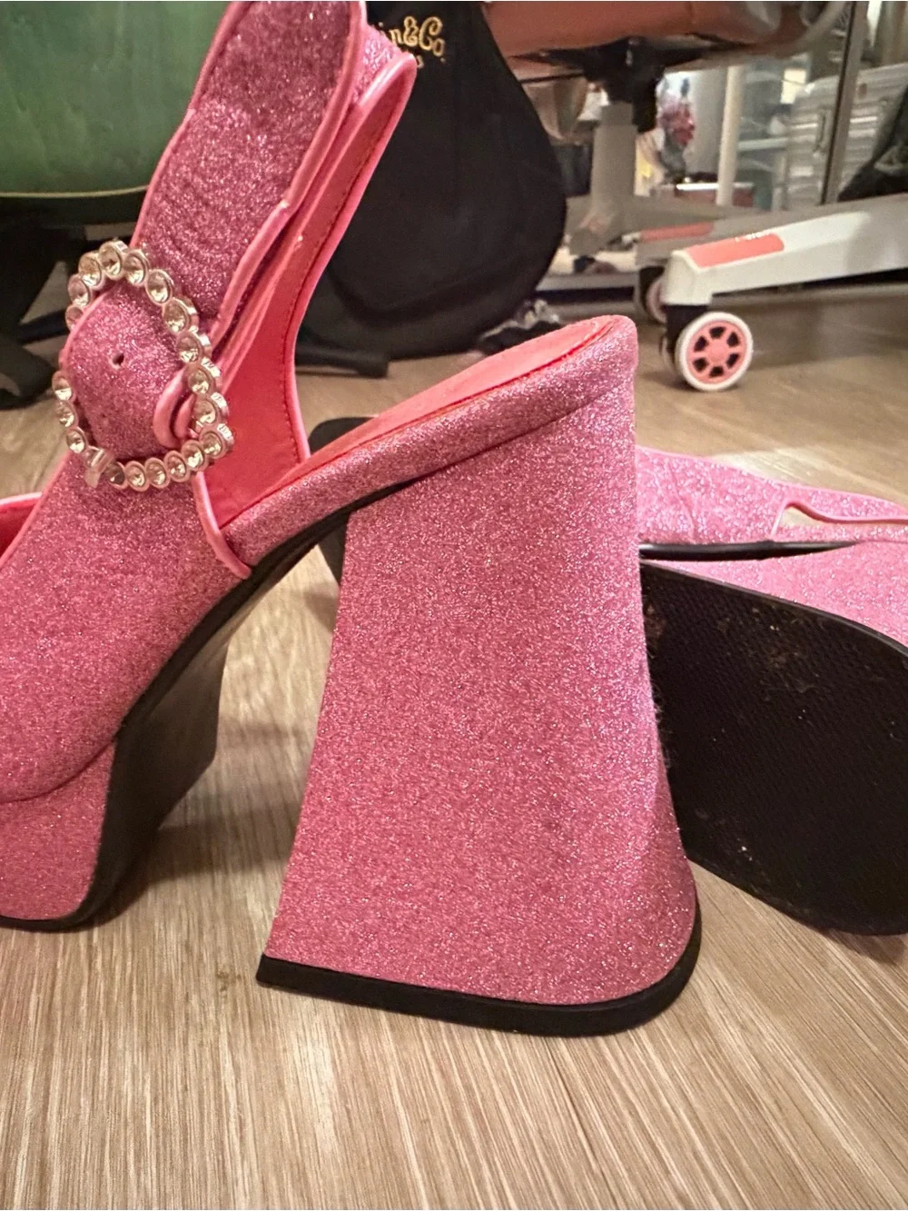 Sugar Thrillz Sparkly Pink Platform Slingback Heels